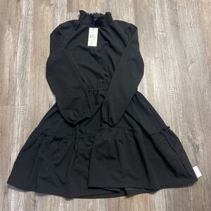 Leota NWT Women Black Olive Ruffled Mock Neck Dress Size Small